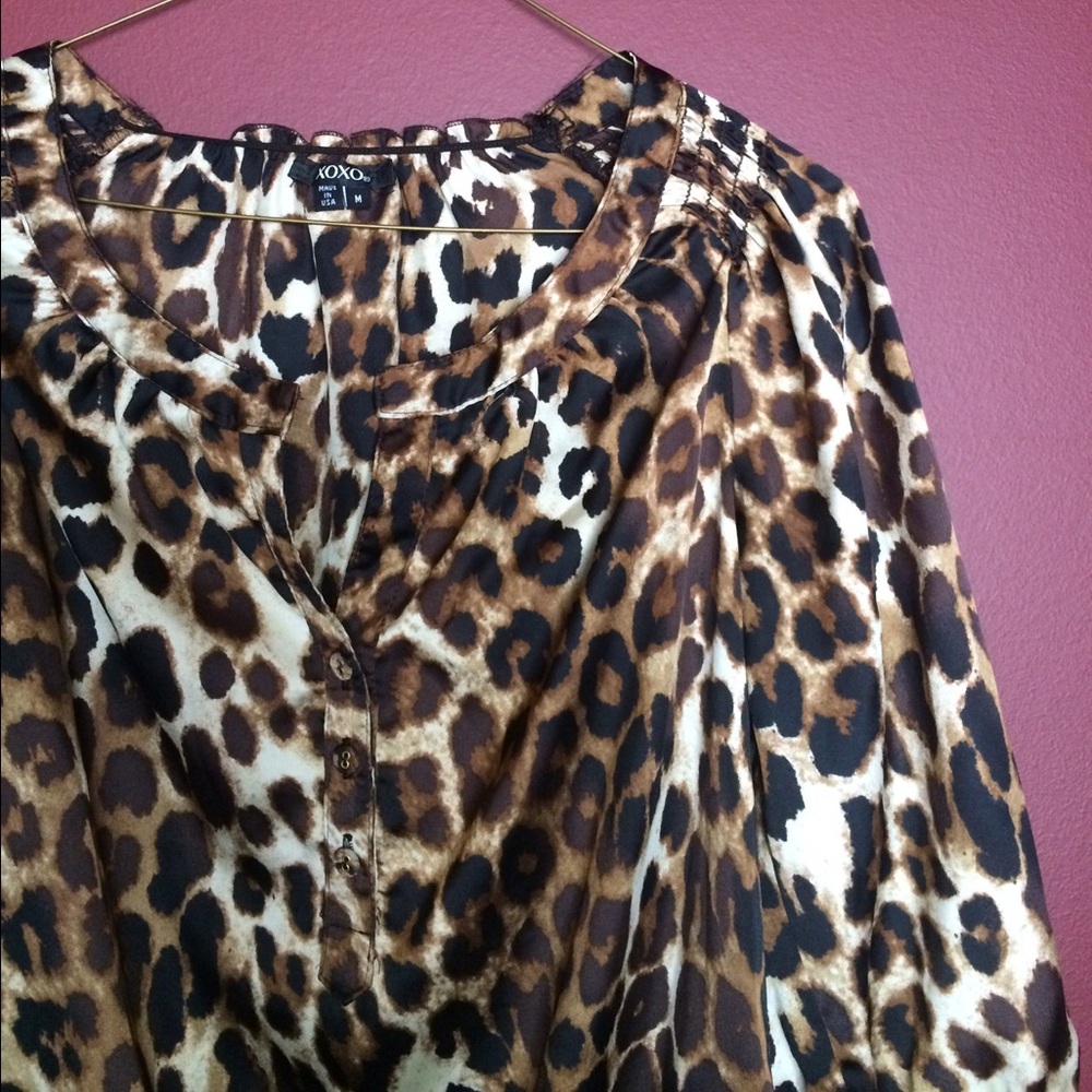 XOXO Leopard Print Blouse - Brown and Black